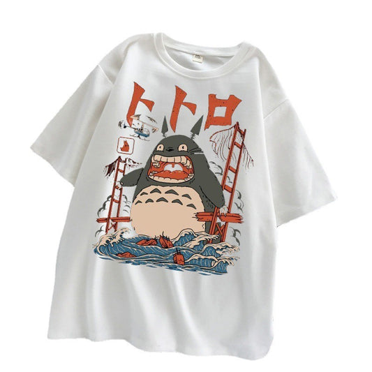 Totoro print loose men's and women's short sleeved Anime T-shirt