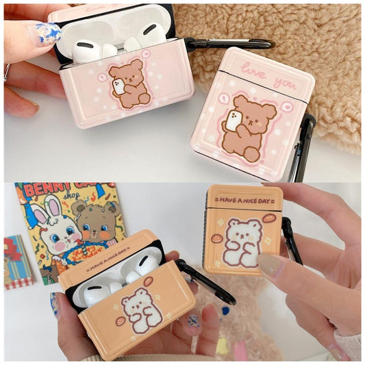 Compatible with Apple, Cute Cartoon Lovely Bear Case For Apple AirPods 2 1 Pro Charging Box Silicone Shell Earphone Protection Cover Box Keyring Fundas