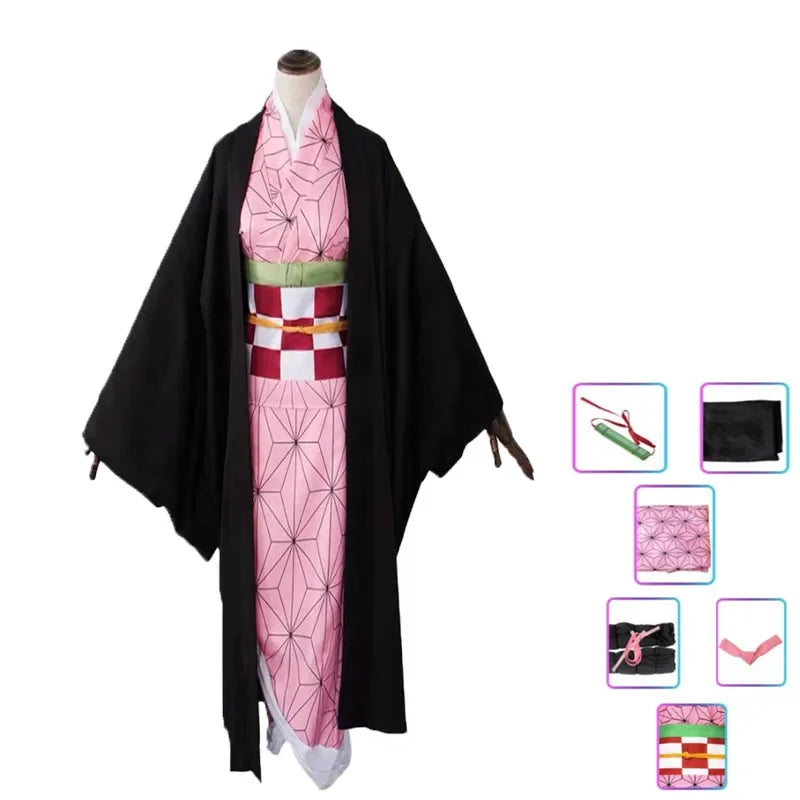 Anime Cosplay Costume Kimetsu No Yaiba Kamado Nezuko Pink Fake Nail Artificial False Nails Halloween Character Prop