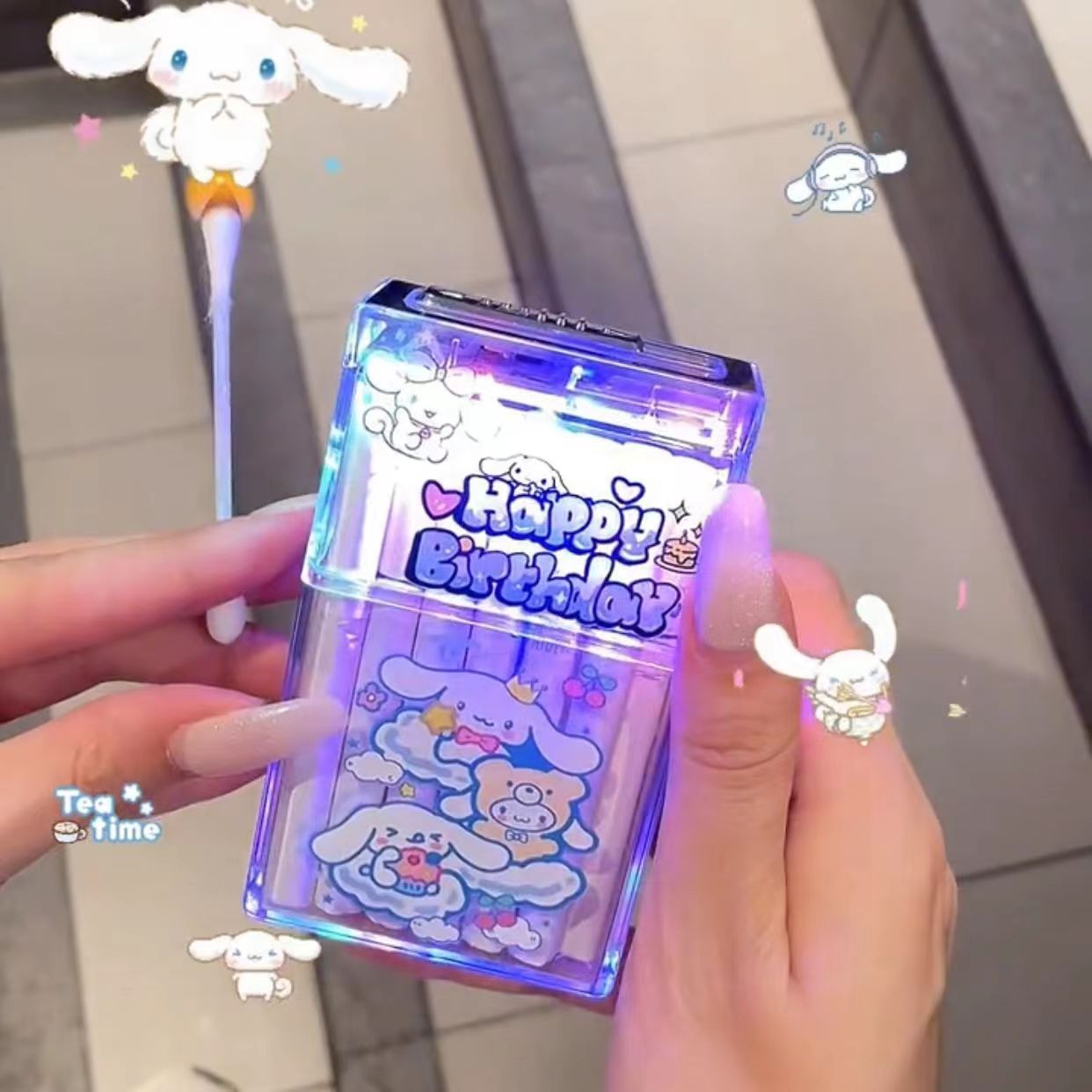 Pacha Dog Cartoon Sanrio Cigarette Box Charging Lighter Integrated Transparent Body Atmosphere Colorful Lights Cute Gift Object