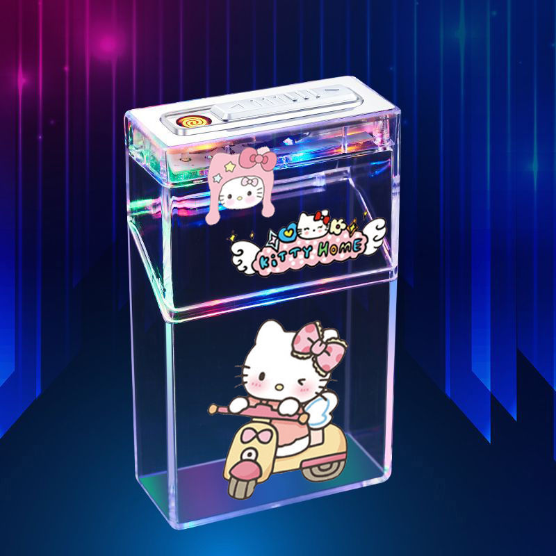 Pacha Dog Cartoon Sanrio Cigarette Box Charging Lighter Integrated Transparent Body Atmosphere Colorful Lights Cute Gift Object