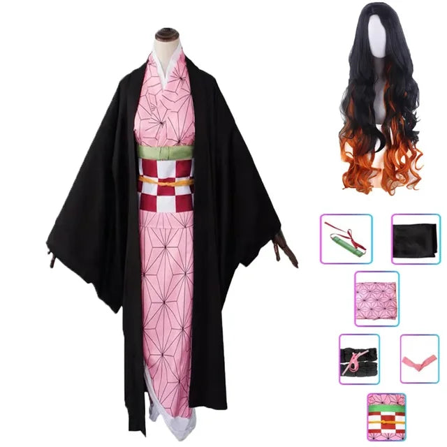 Anime Cosplay Costume Kimetsu No Yaiba Kamado Nezuko Pink Fake Nail Artificial False Nails Halloween Character Prop