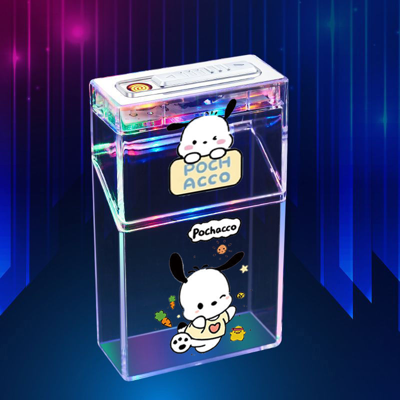 Pacha Dog Cartoon Sanrio Cigarette Box Charging Lighter Integrated Transparent Body Atmosphere Colorful Lights Cute Gift Object