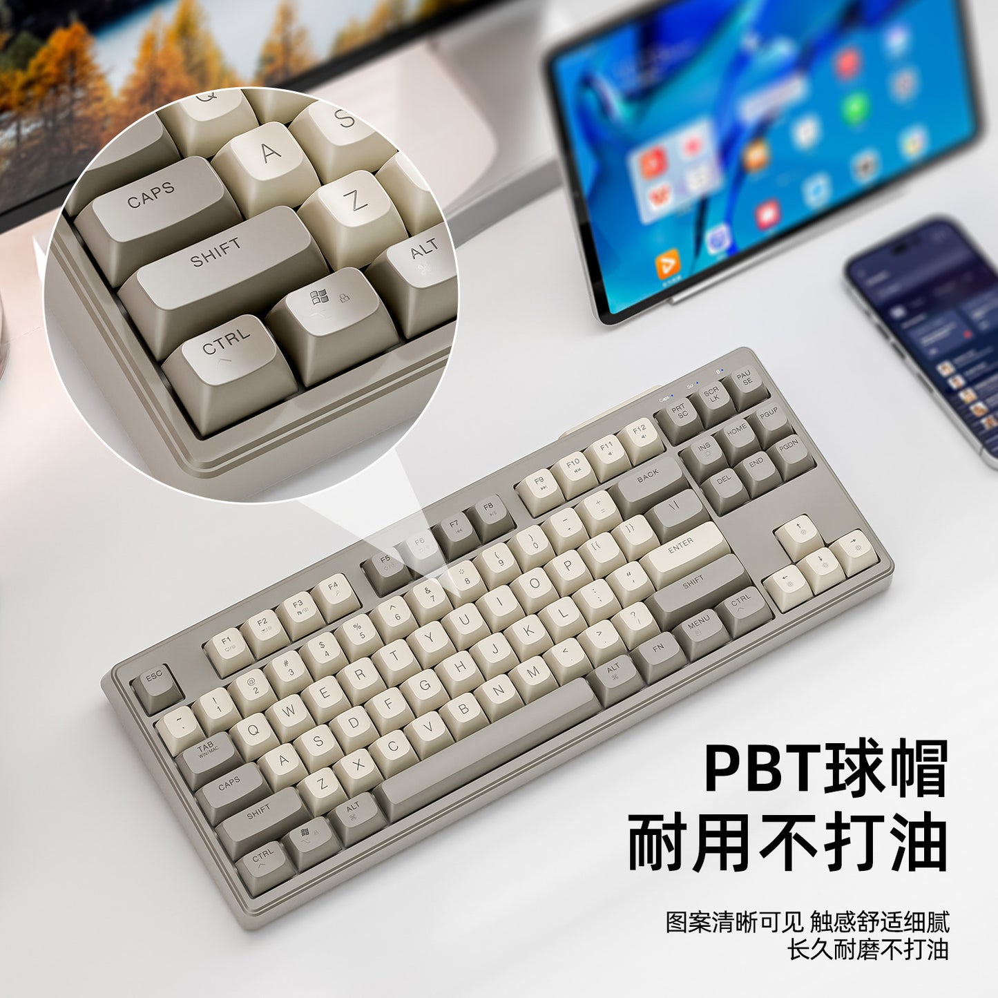 Free Wolf M87 Wireless Bluetooth Dual-Mode Mechanical Feel Keyboard Gaming E-Sports Office Mute PBT Ball Cap Keyboard Mouse