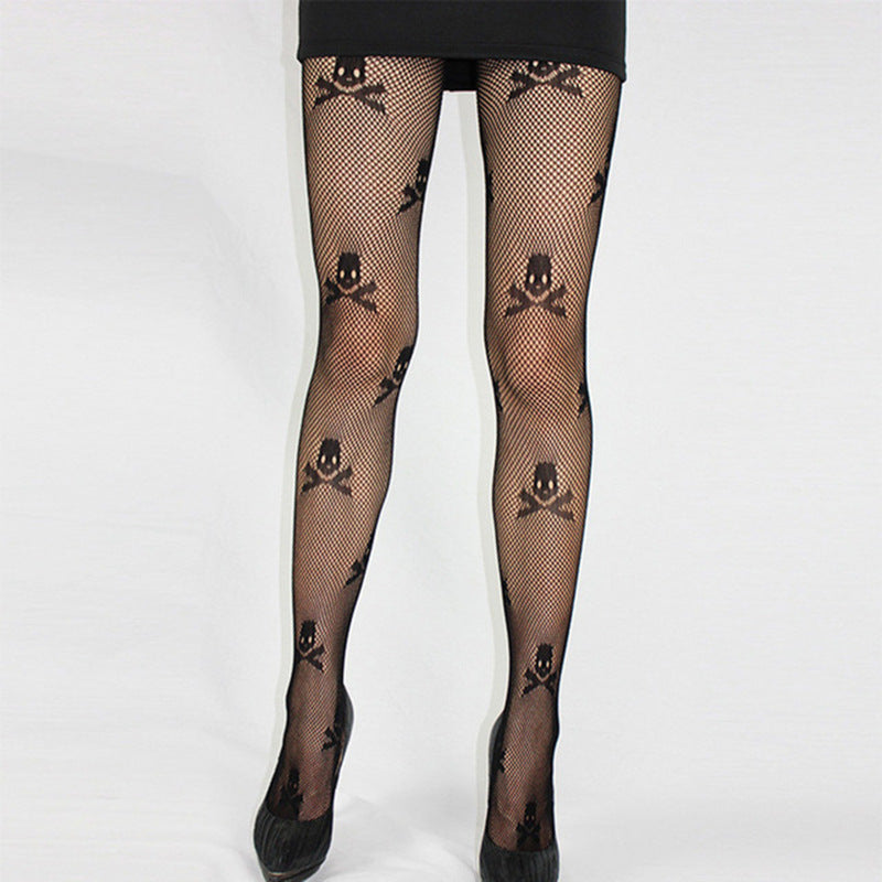 Pantyhose Hollow Letters Black And White Net Stockings